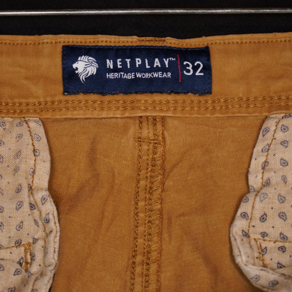 Netplay Chino Pants Mens 32 Tan Heritage Workwear Slim Tapered Cotton - Picture 4 of 12